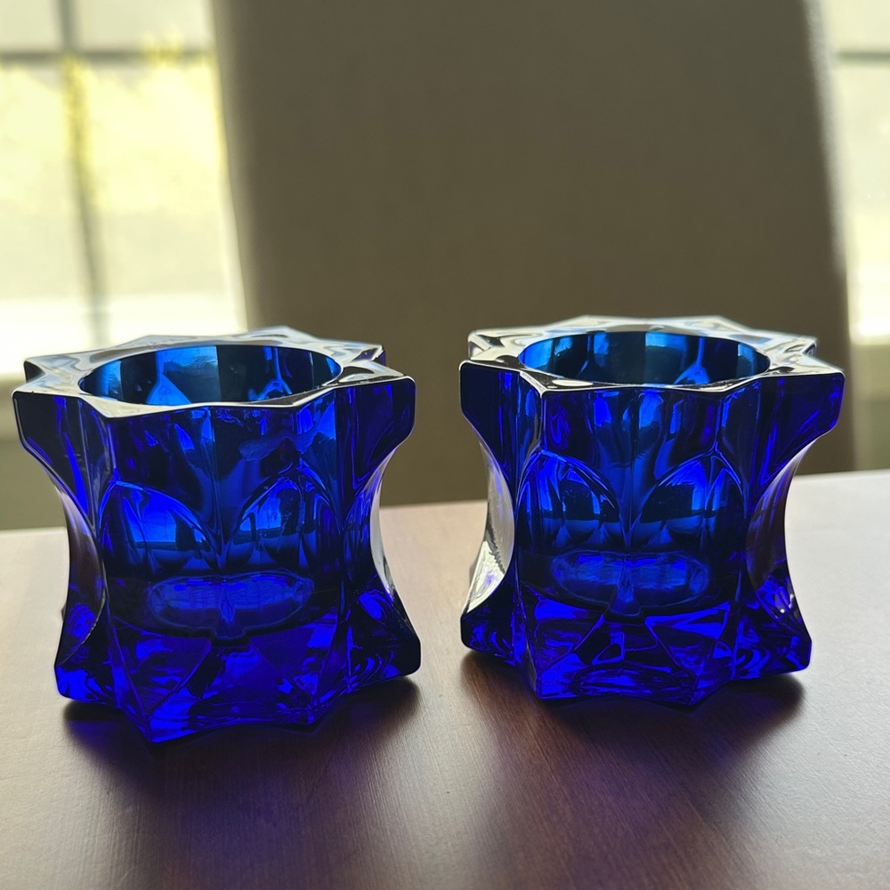 Cobalt Blue Tea light Candle Holders (one pair)